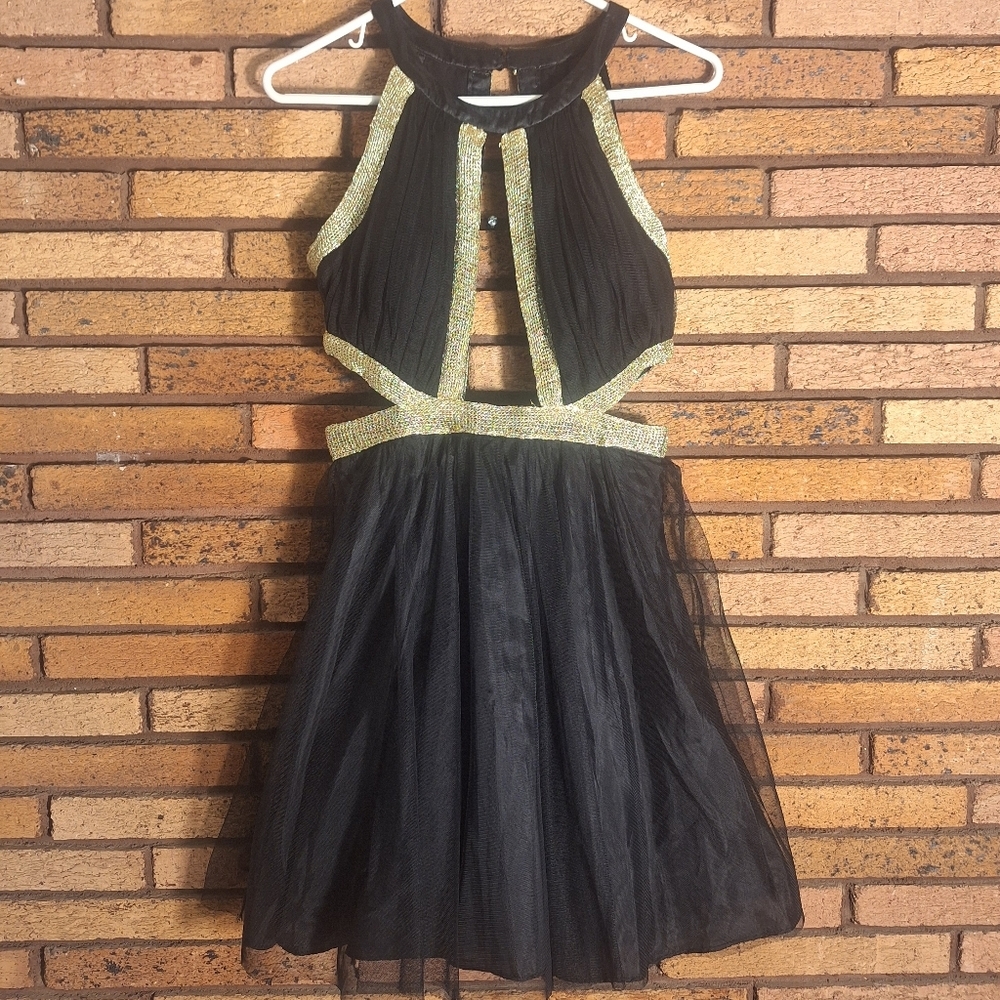 Dear Moon Small Black Dress With Gold Accent Cutouts